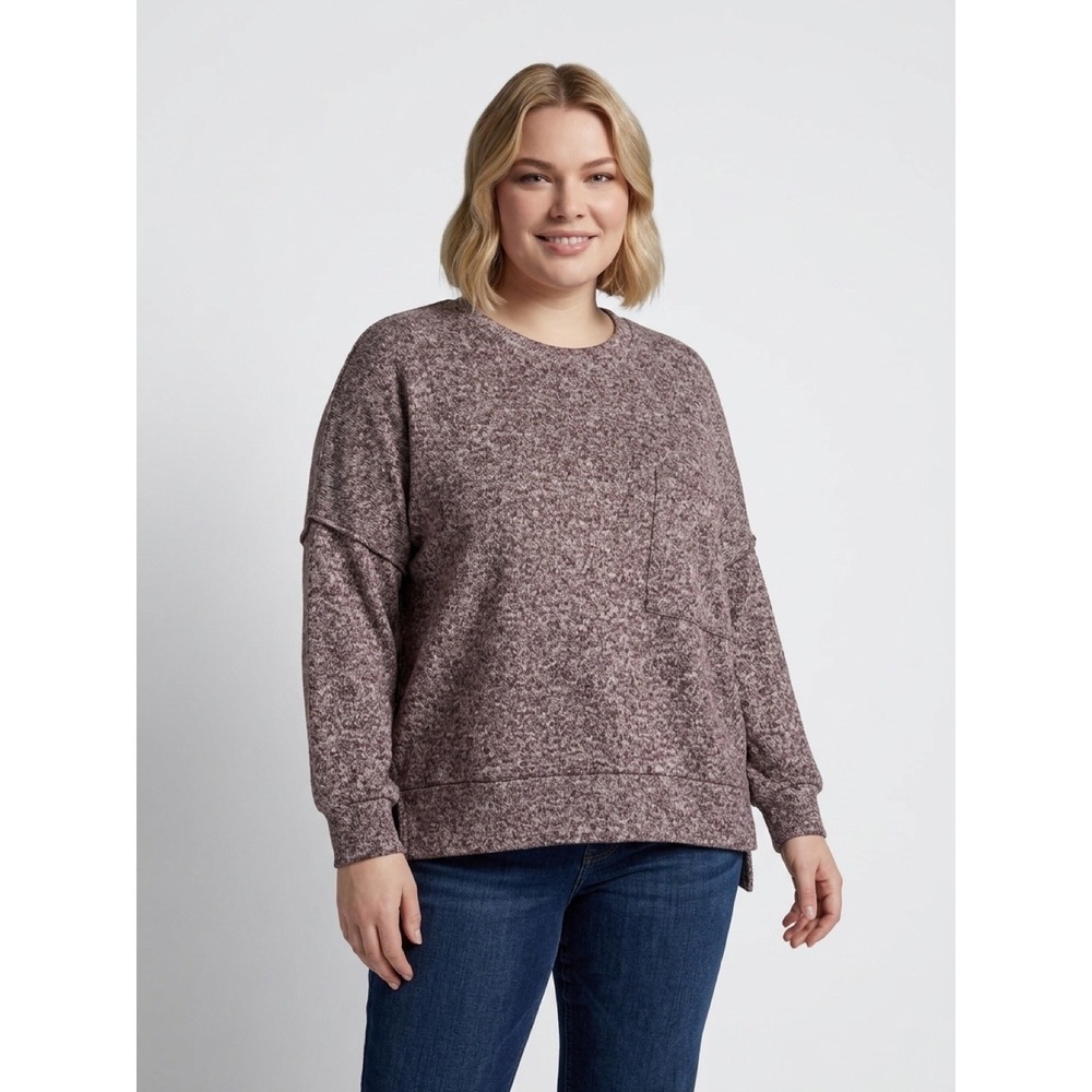 Zenana Marled Knit Crewneck Pullover Sweater Purple Womens Small